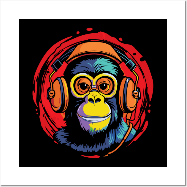 Chimp with Headphones - For Zoologists and Musicians Wall Art by Graphic Duster